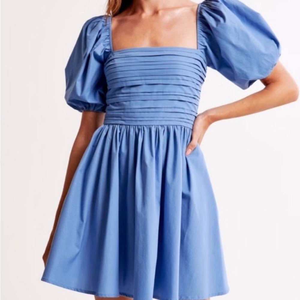 Abercrombie & Fitch Light Blue Puff Sleeve Mini Dress